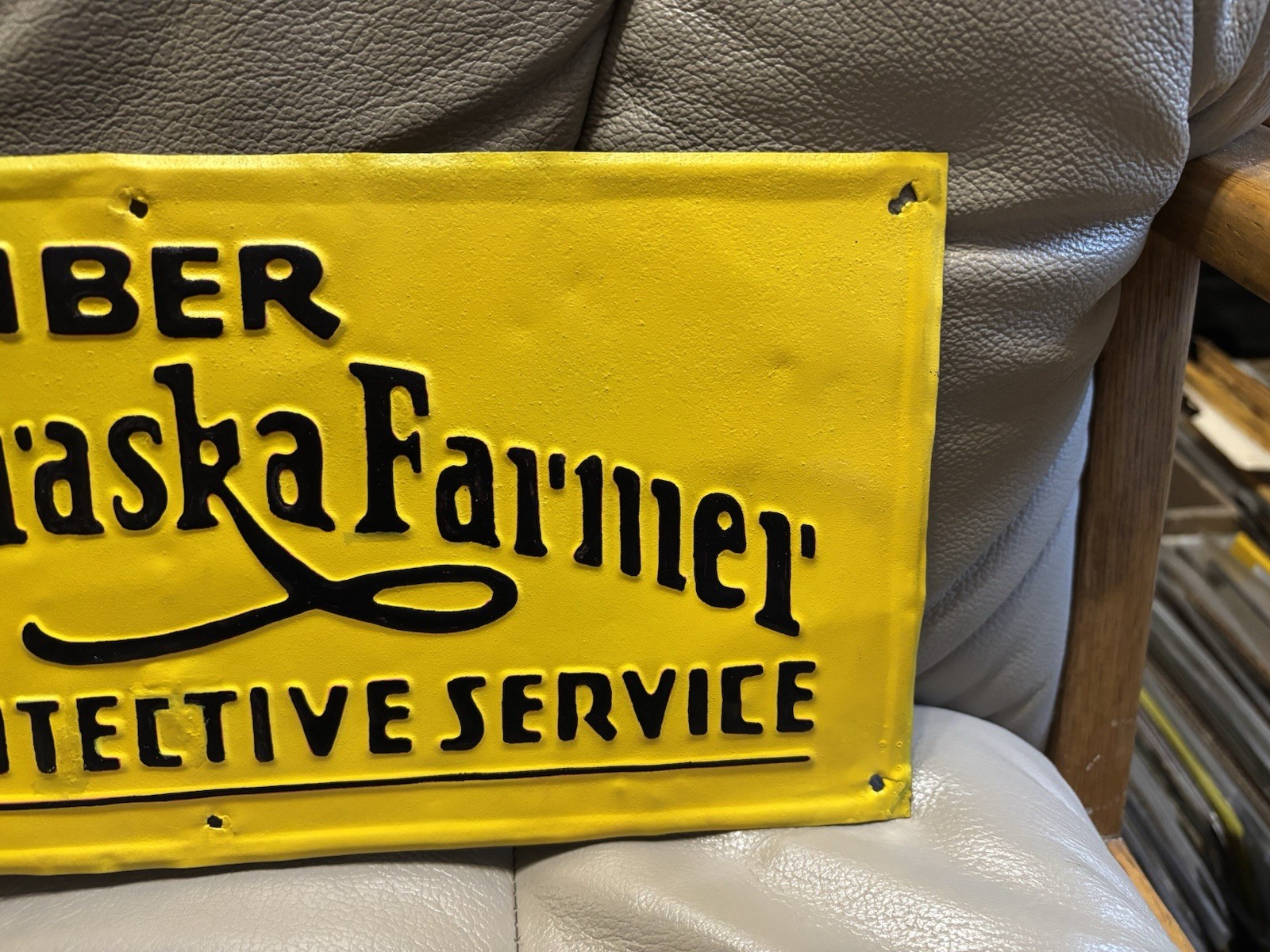Member The Nebraska Farmer Protective Service Tin Sign Repainted