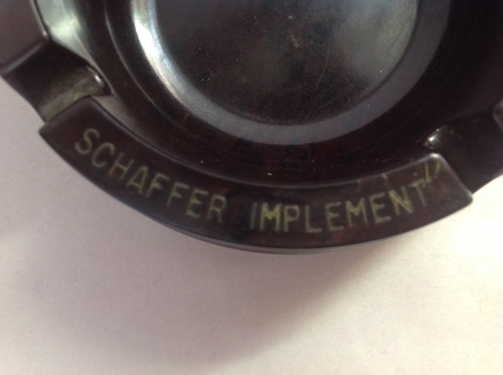 Schaffer Implement Ortonville, Minn, Catalin Ashtray Called The Derby