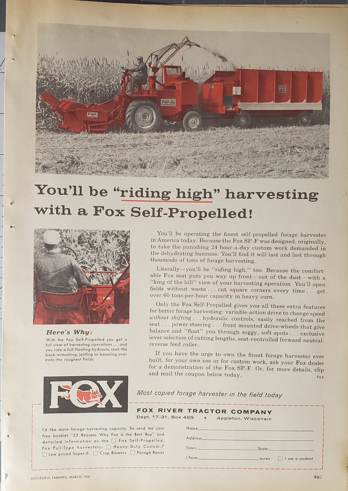 Fox Self Propelled Forage Harvester Advertisement 1961
