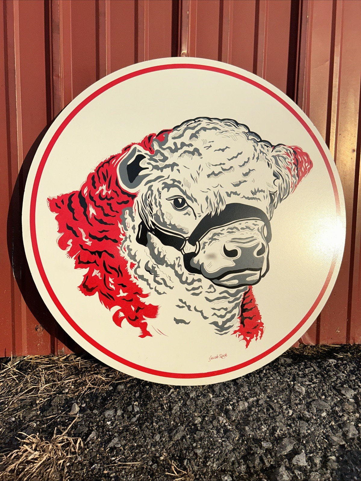24” Hereford Cattle Hex Sign Jacob Zook Lancaster County PA Masonite Barn Sign
