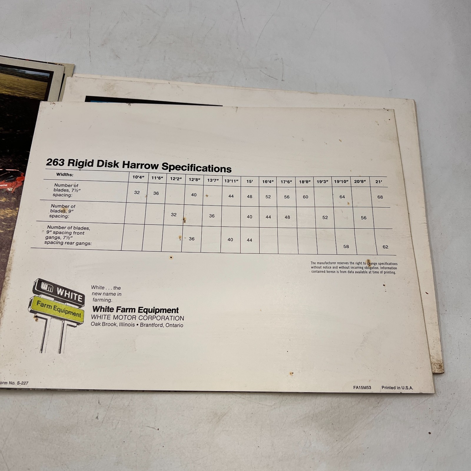 7 White Farm Tractor Equipment Brochure 4-180 Field Boss Disk Harrow Loader Plow