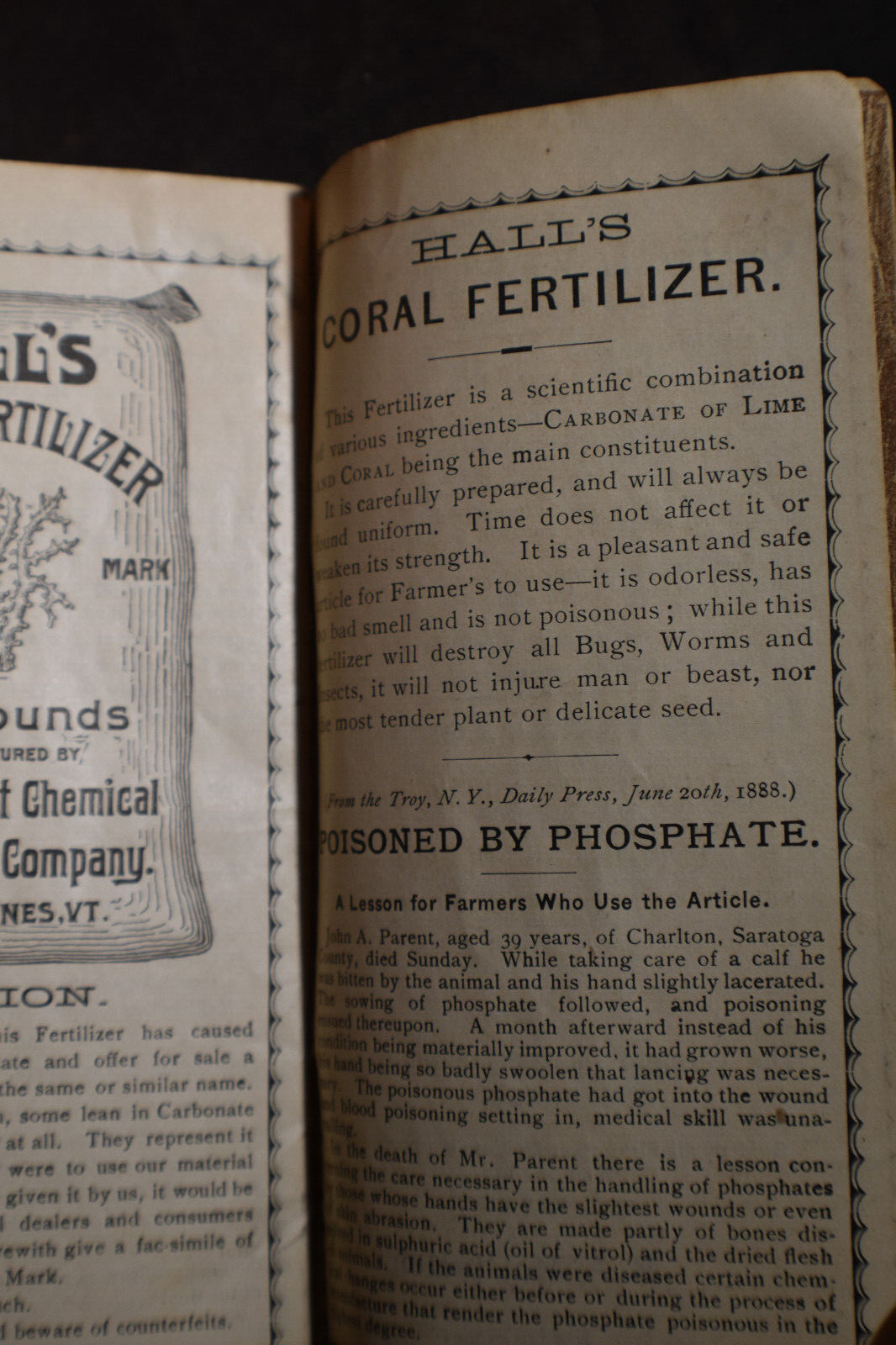 Ca 1888 Vermont Chemical Fertilizer Company Brochure – Vergennes Vermont