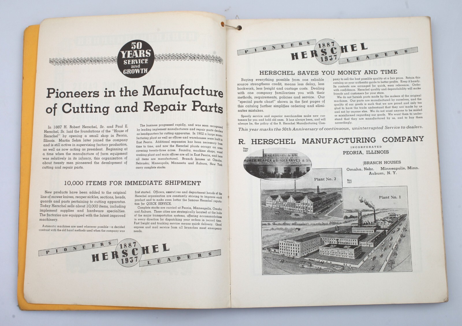 1937-38 R. Herschel Manufacturing Agricultural Cutting Parts Catalog