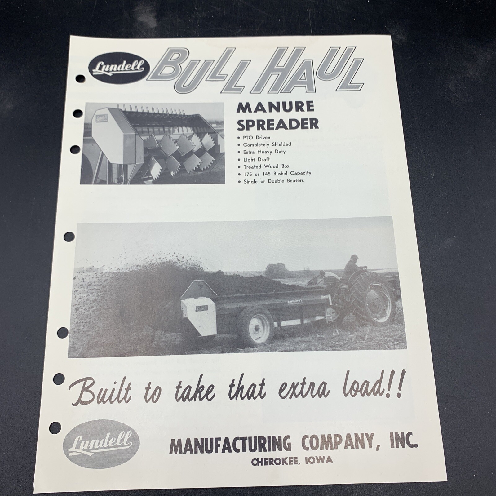 1950’s Lundell Mfg Co Bull Hall Manure Speader Sales Brochure-Cherokee Iowa