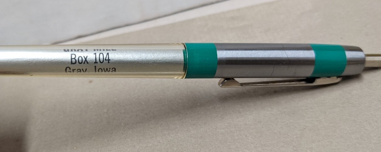Vintage Gray Mill, Gray, Iowa Advertising Ink Pen The Best + Courteous Service