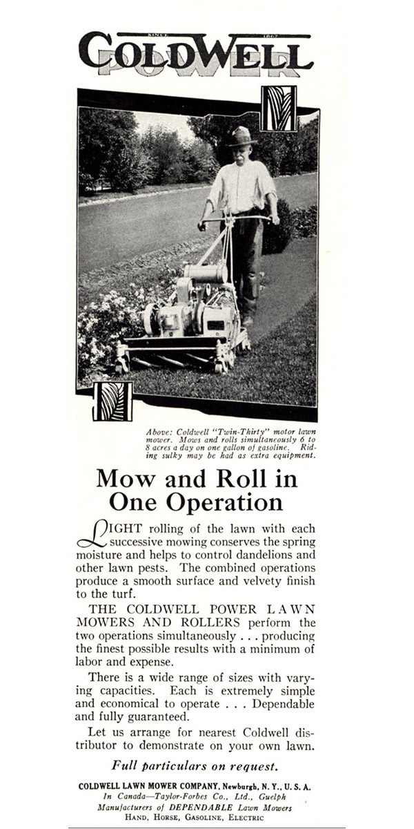 1931 Coldwell Lawn Mower: Mow and Roll Vintage Print Ad