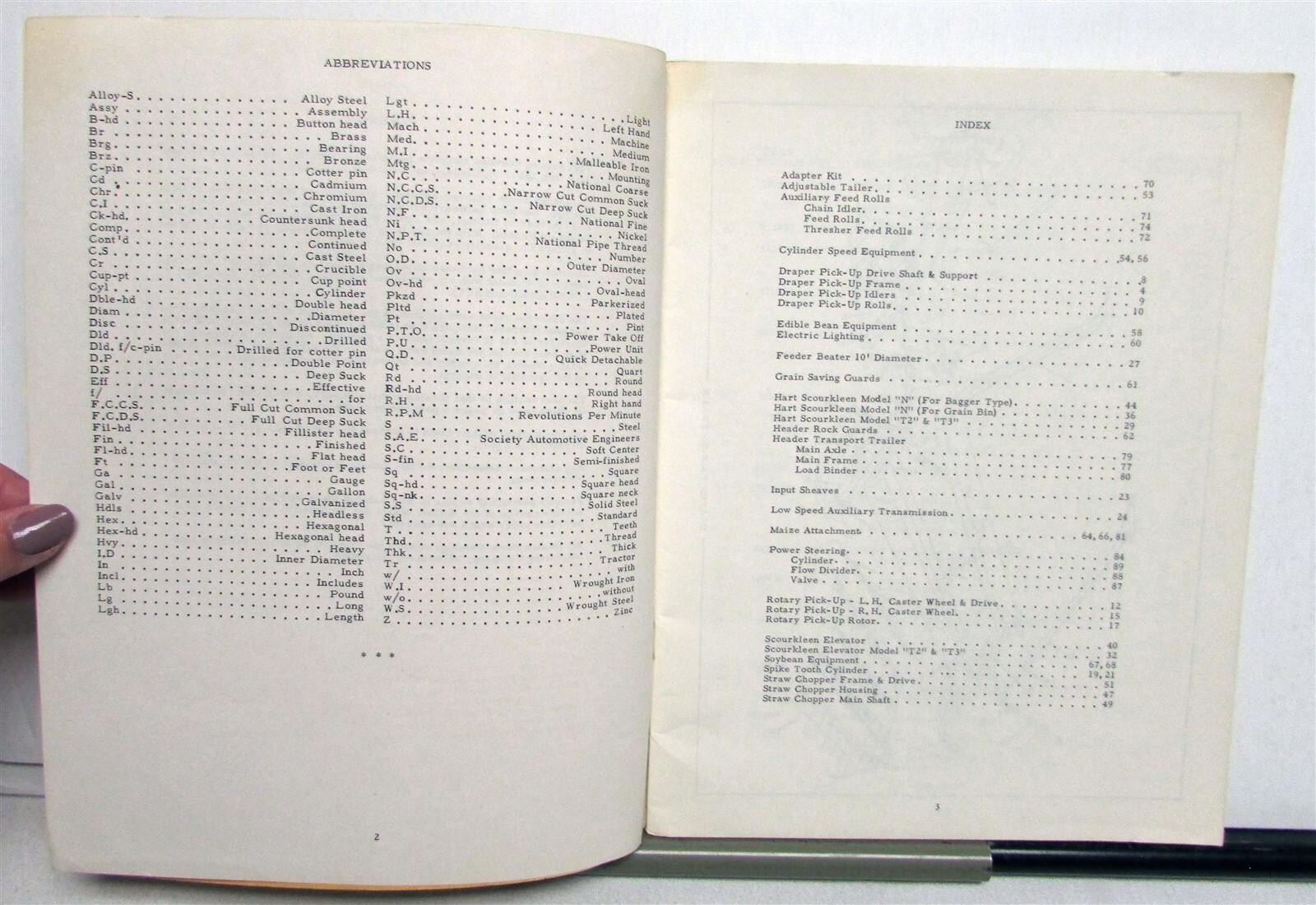 1958 Allis Chalmers Attachment Gleaner Baldwin Combine Spec Dealer Parts Catalog