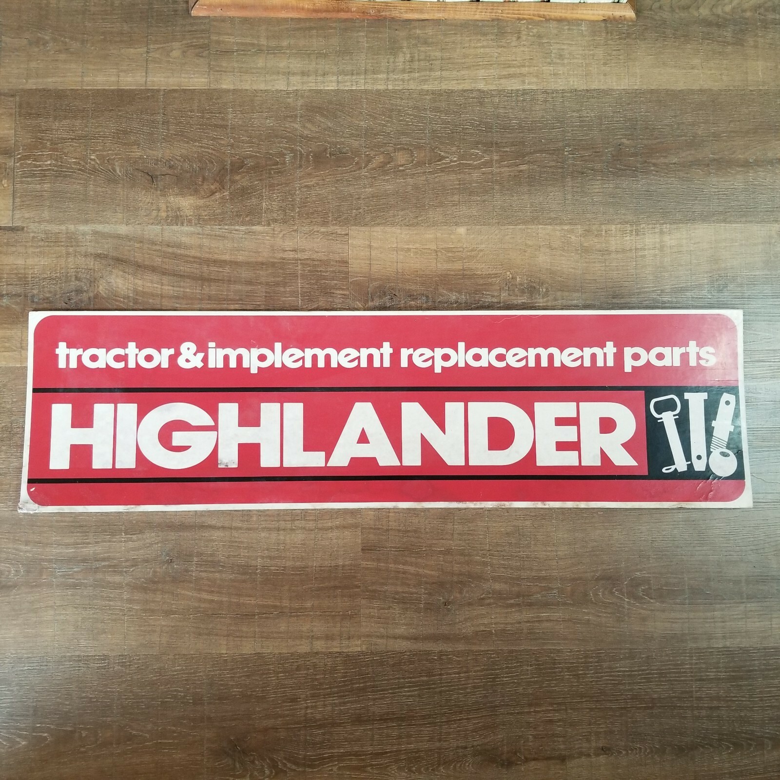 Vintage Cardboard Sign HIGHLANDER Tractor & Implement Replacement Parts 36 x 10&Prime;