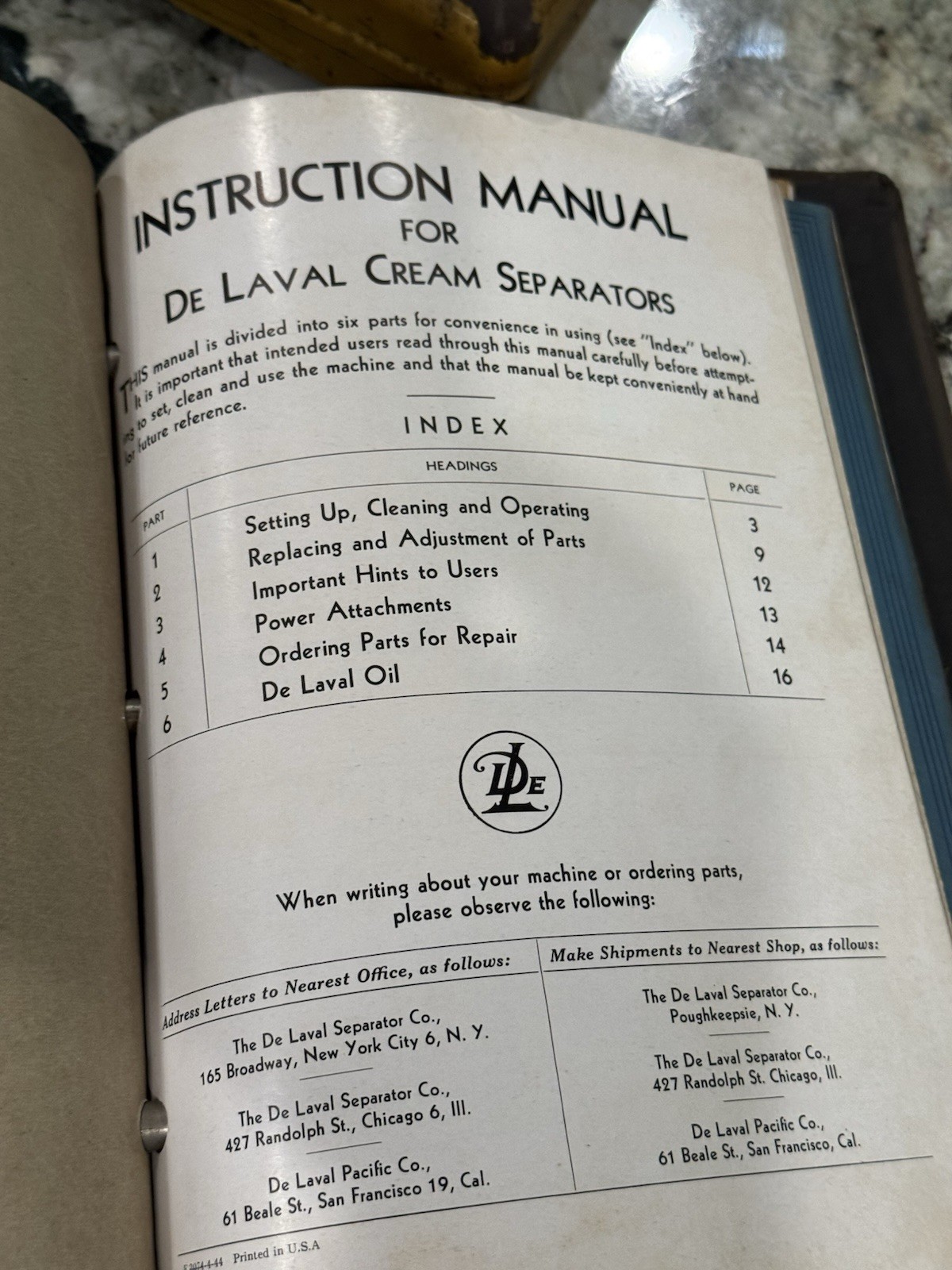 DE LAVAL Milking Machine DEALER BINDER Manuals Cream Separator Parts List