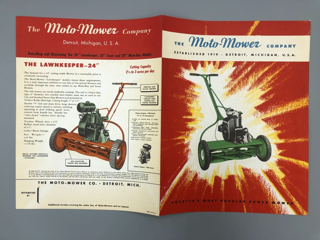 1940s MOTO-MOWER Co REEL LAWN MOWER Vintage ADVERTISE Brochure BRIGGS & STRATTON