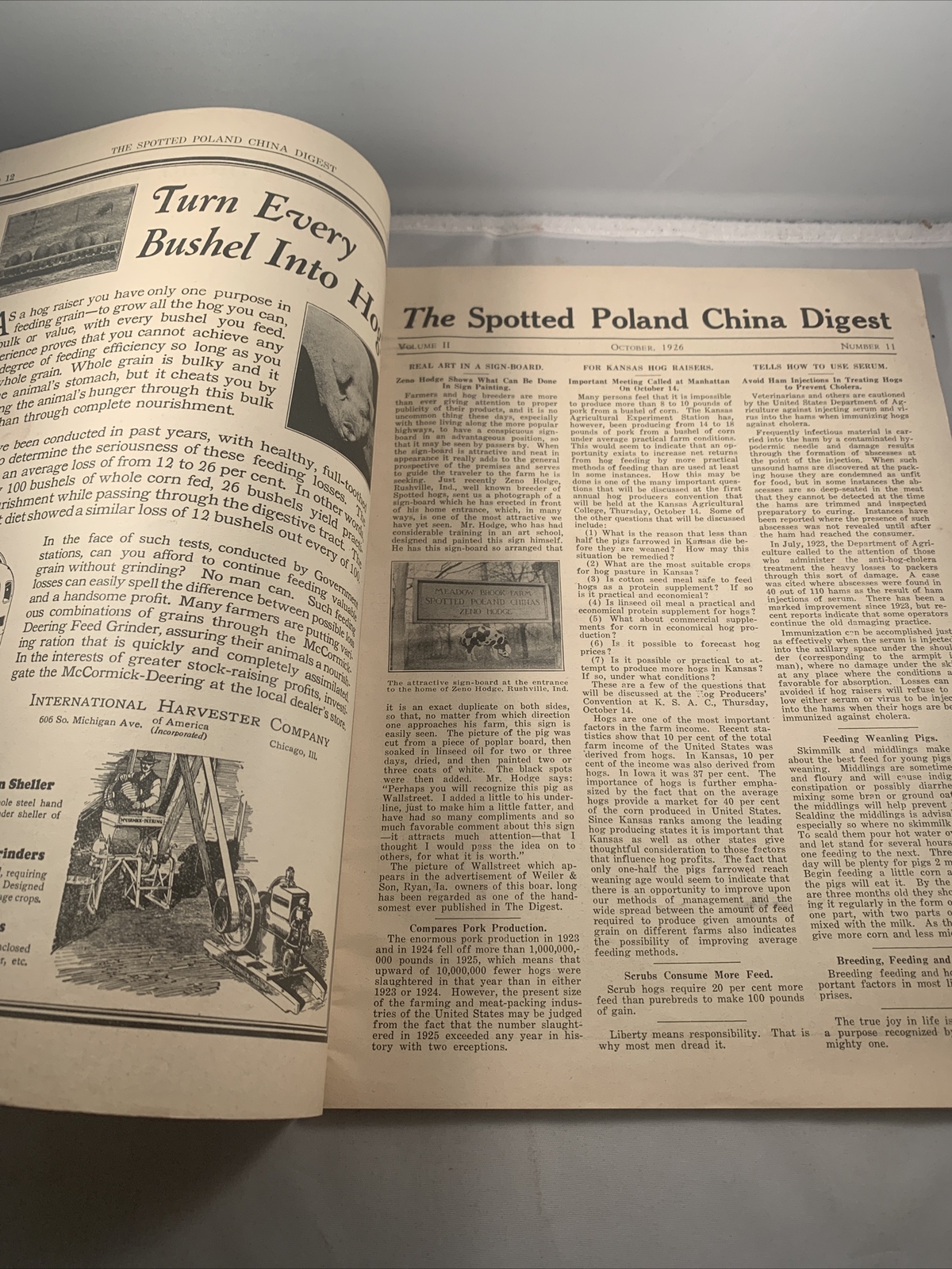 Spotted Poland China Pig Hog Digest October 1926 Missouri Kansas City Catalog