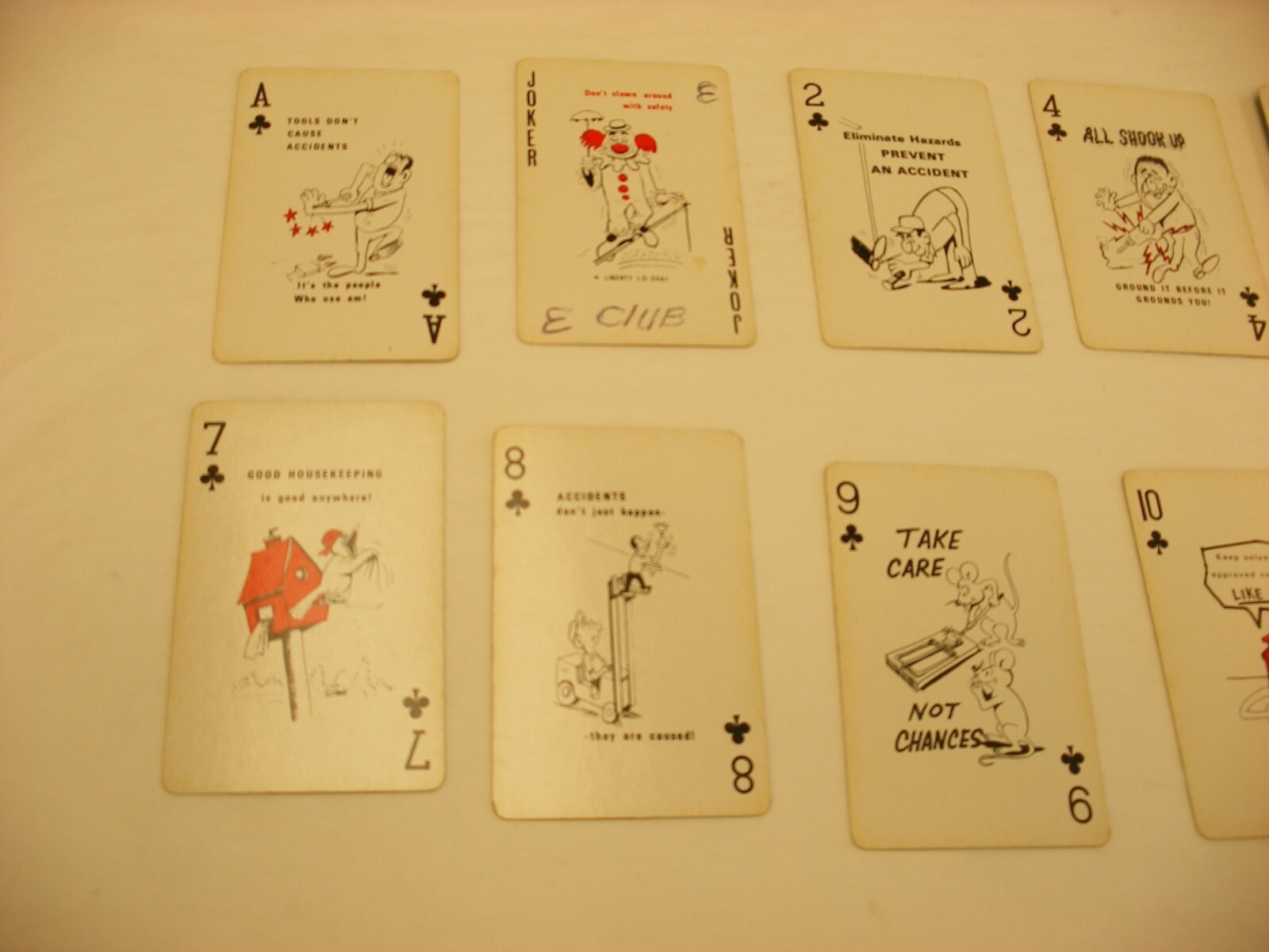 Vintage A.O. Smith Safety Record Comic Playing Cards – missing 3 of clubs