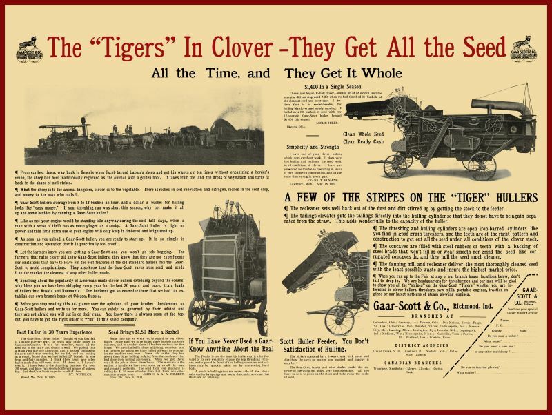 1910 Gaar Scott & Co NEW Metal Sign: The Tigers in Clover Get All the Seed