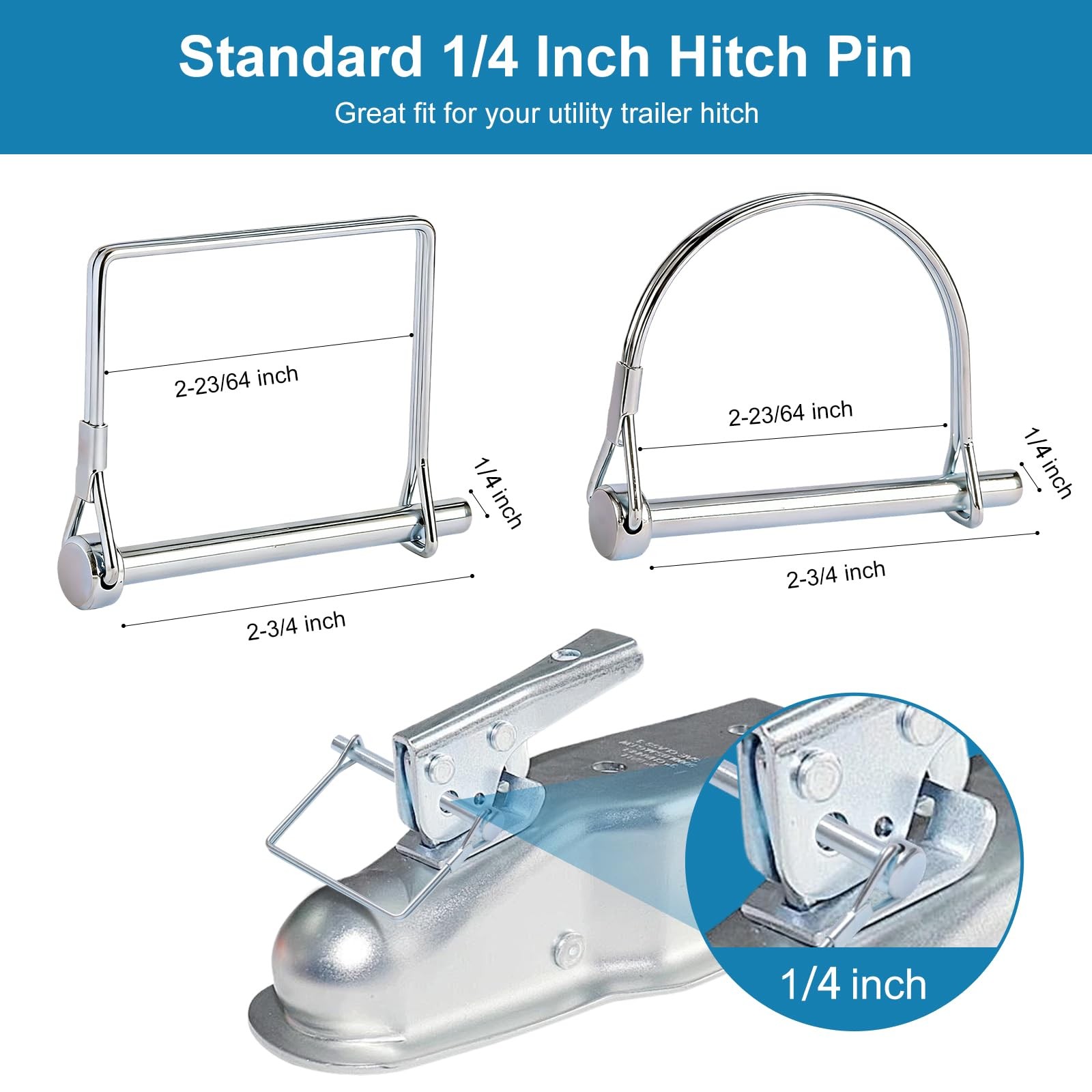 Aurdeayi 8PC Trailer Hitch 2-3/4&Prime; x 1/4&Prime; (L x W), Pin Silver