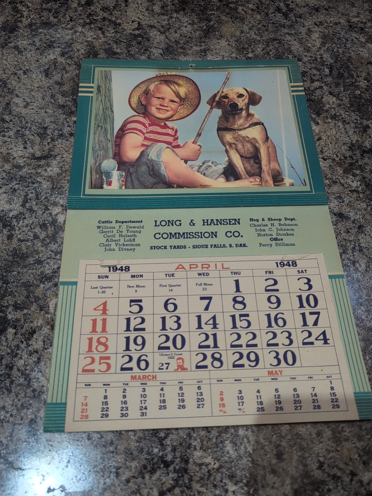 Vtg Long & Hansen Commission Co Calendar 1948 Sioux Falls South Dakota Stock…