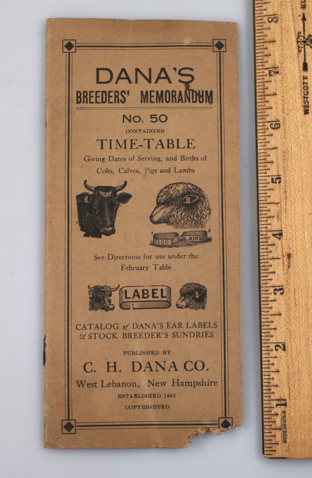 Vintage C.H. Dana Breeders Memorandum Catalog Stock Supplies Cattle Tags c. 1900
