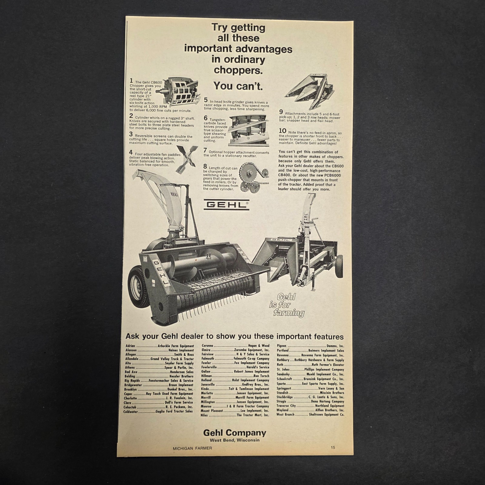 Vintage Gehl Farm Equipment Advertisement – Agricultural Machinery