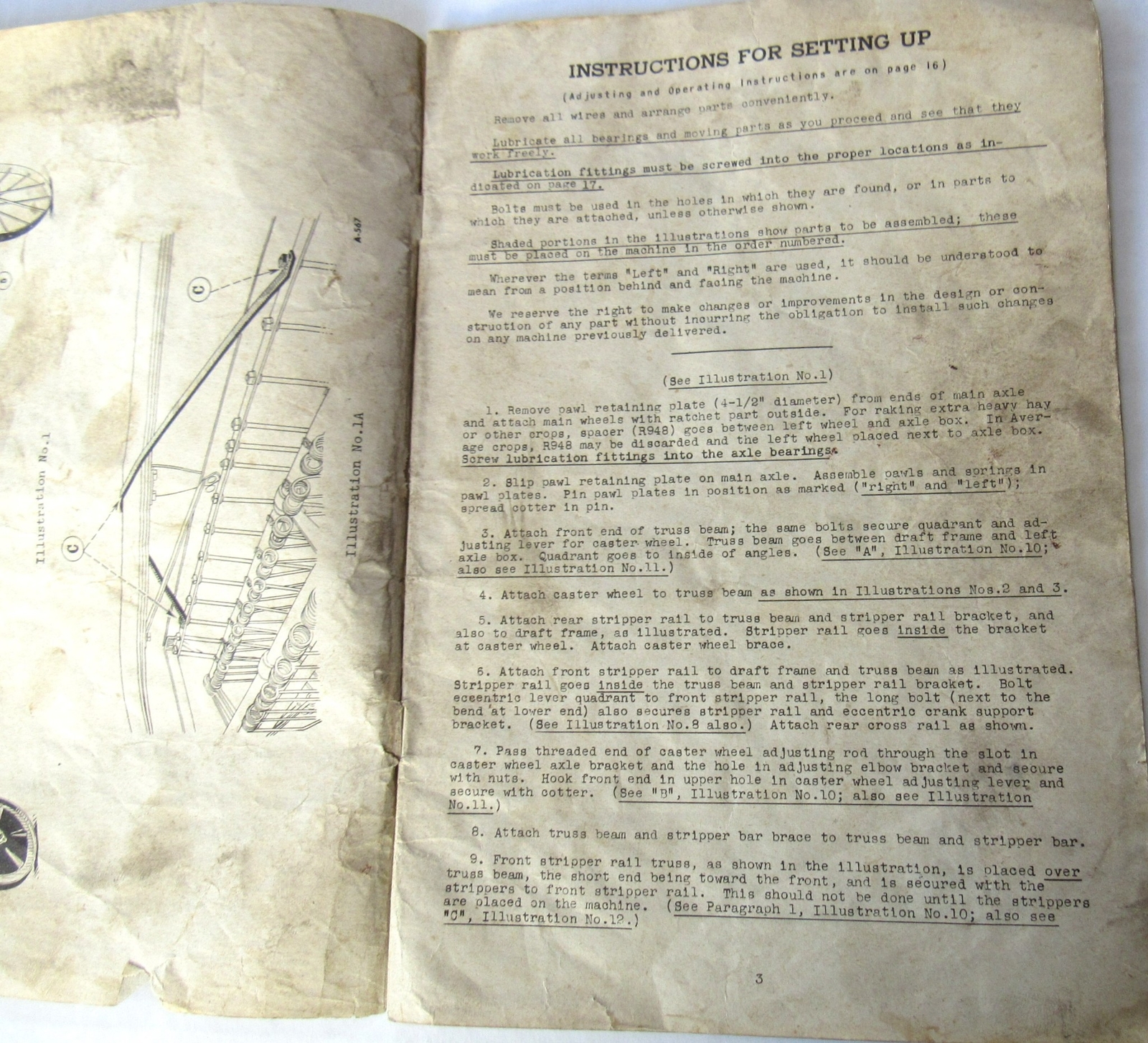 c1945 MCCORMICK-DEERING TRACTOR SIDE DELIVERY RAKE INSTRUCTION MANUAL ORIGINAL