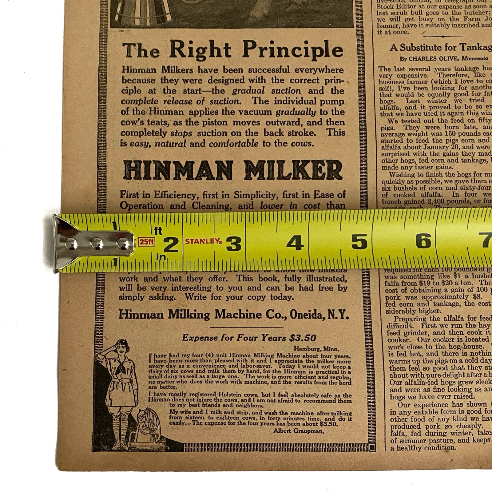 1920 Hinman Milker Print Ad Hinman Milking Machines Oneida New York NY