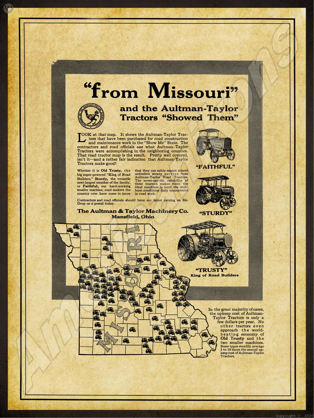 Aultman -Taylor Tractors New Metal Sign: Trusty, Sturdy & Faithful in Missouri!