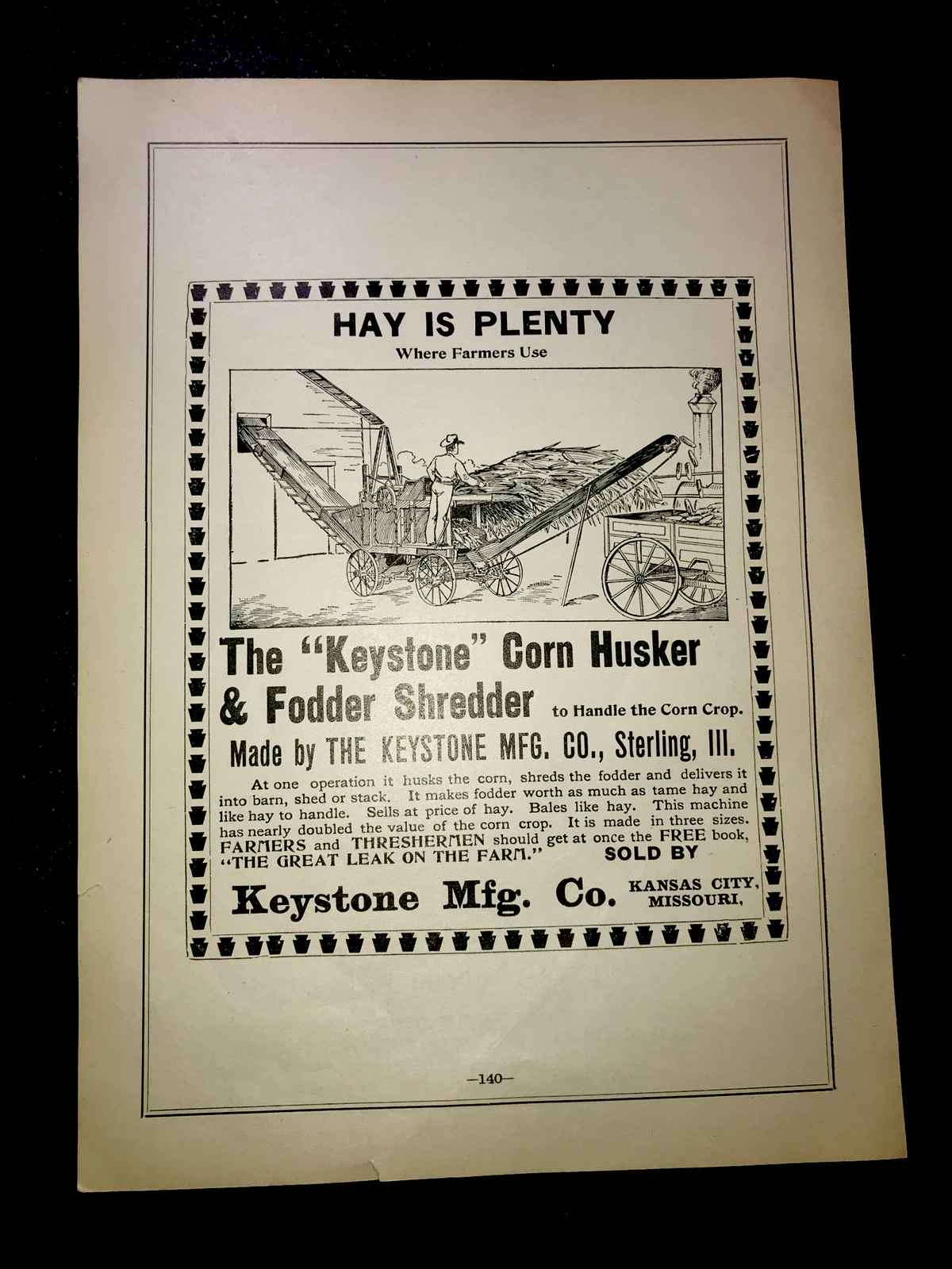 1898 Keystone Farm Advertising – Sterling – Illinois & Kansas City – Missouri