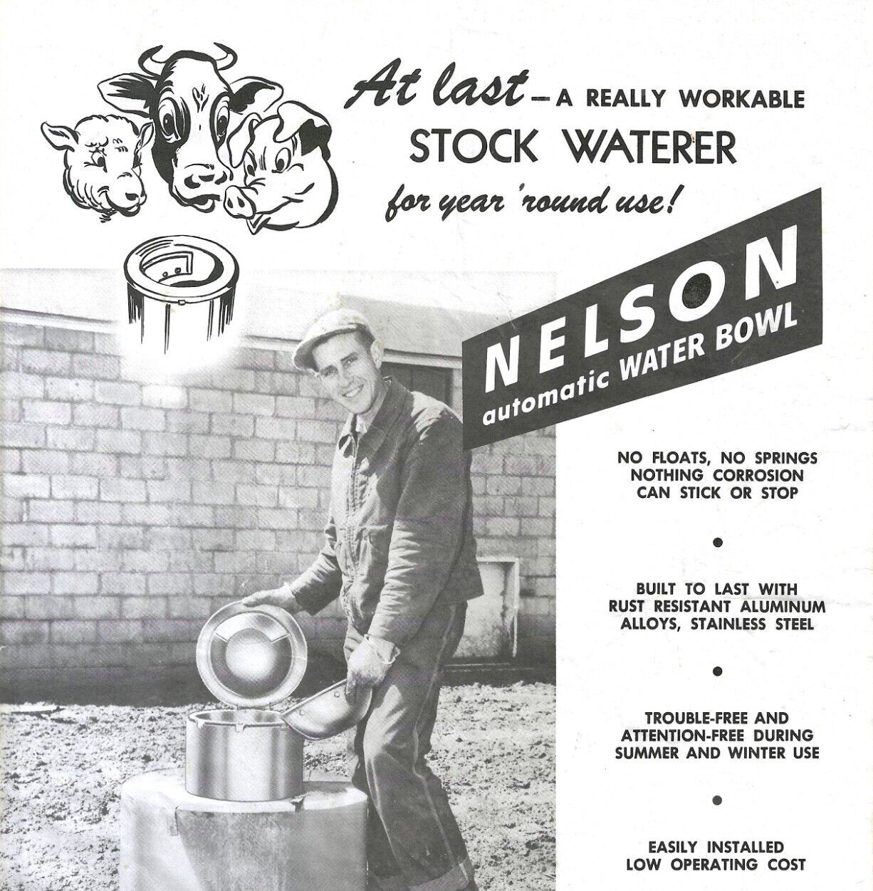 Nelson Automatic Water Bowl Livestock Cow Agricultural Flyer Advertisement