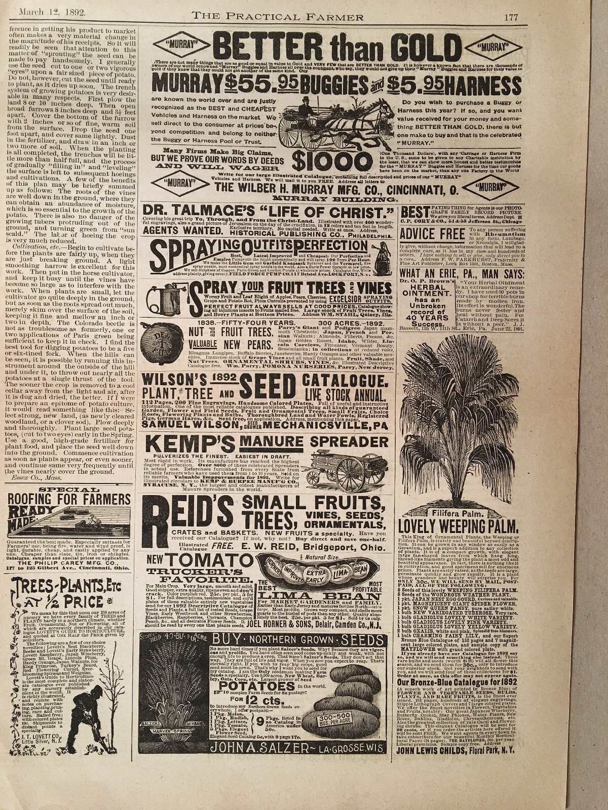 THE PRACTICAL FARMER Magazine March 12, 1892, Vol.64, No.11 – Great Ads & Illus.