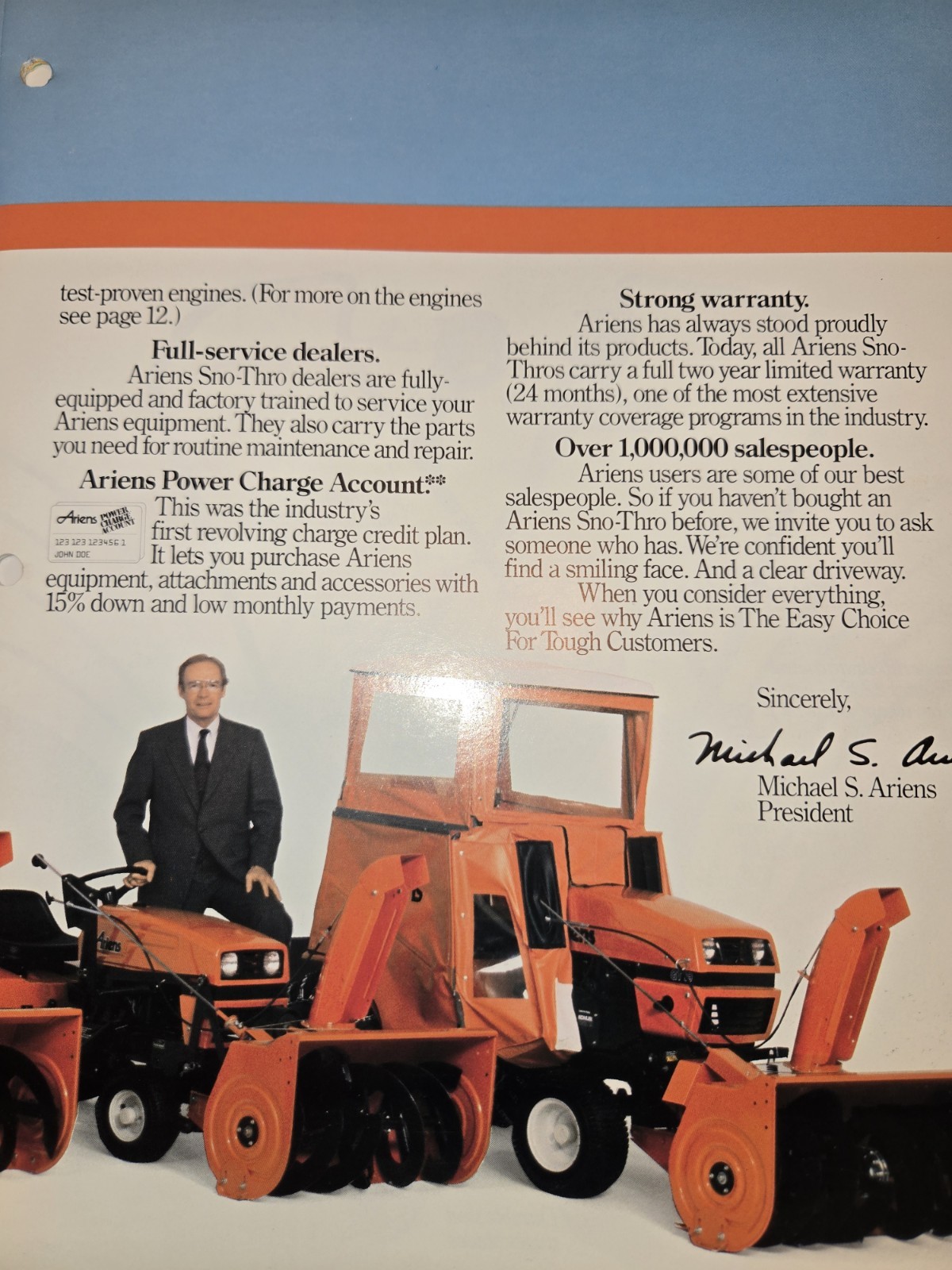 1985 ARIENS SNO THROS PRODUCTS DEALERSHIP ADVERTISING BROCHURE