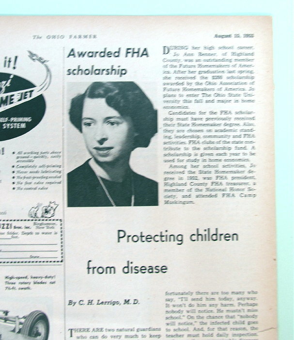 Original 1953 FHA Article Features Jo Ann Benner, Highland County Ohio