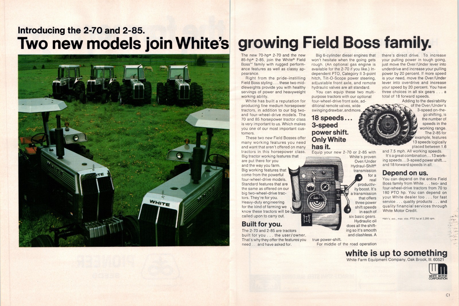 1979 White Farm Equipment 2-70 2-85 Field Boss Tractor 70&rsquo;s 2-Page Print Ad