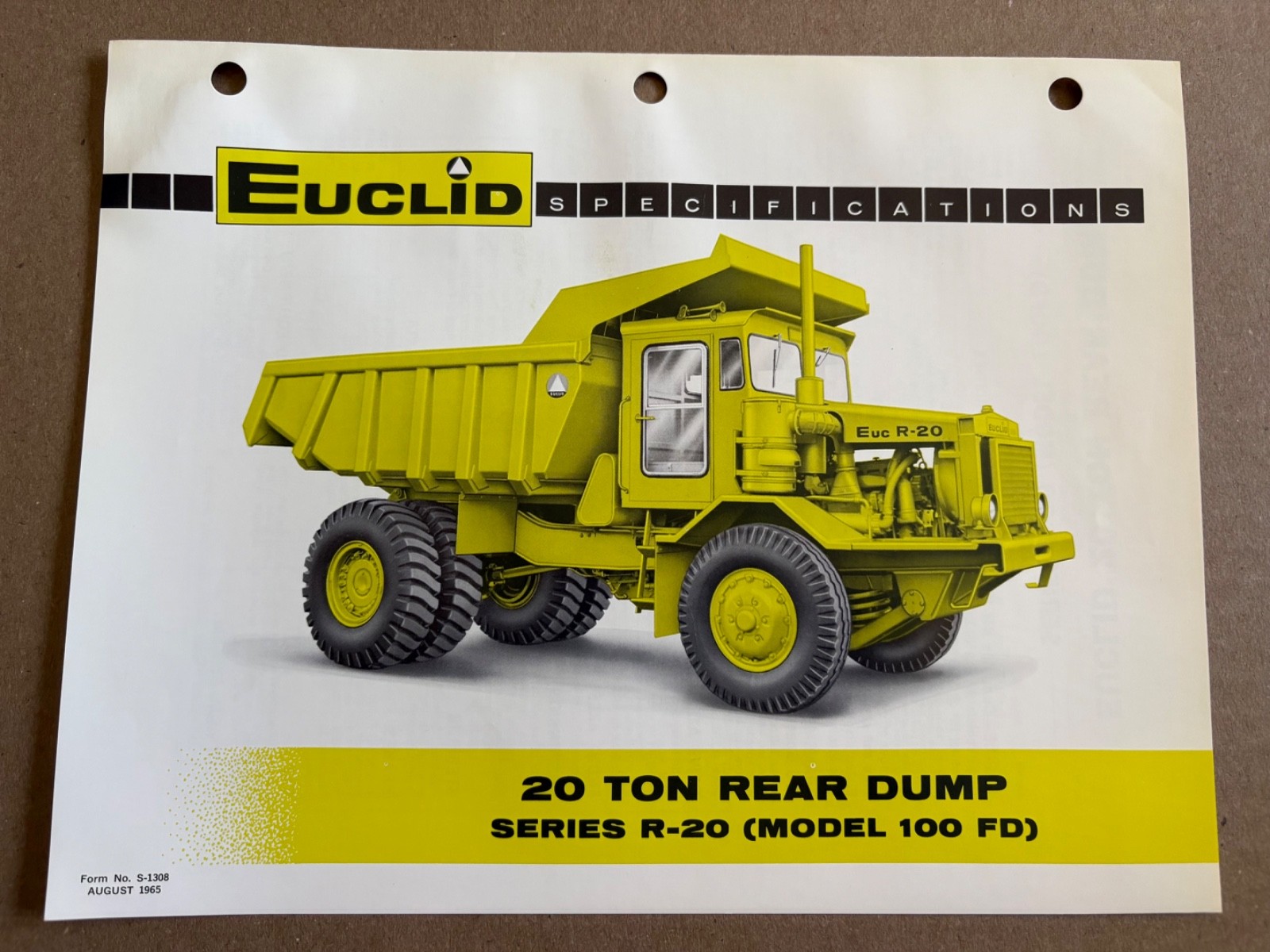 Vintage Euclid R-20 100FD Dump Truck Specifications Sales Brochure