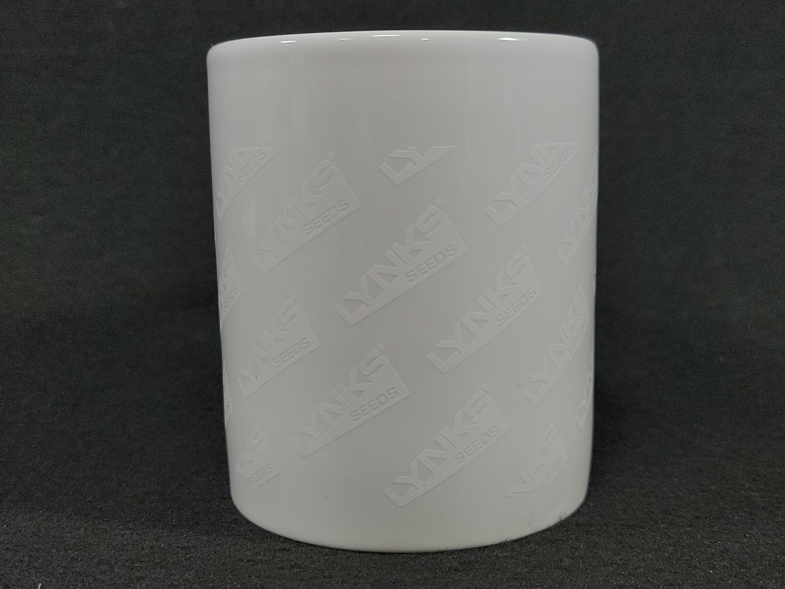 Lynks Seeds Coffee Cup Ghost Logos White on White Mug Agriculture Advertising