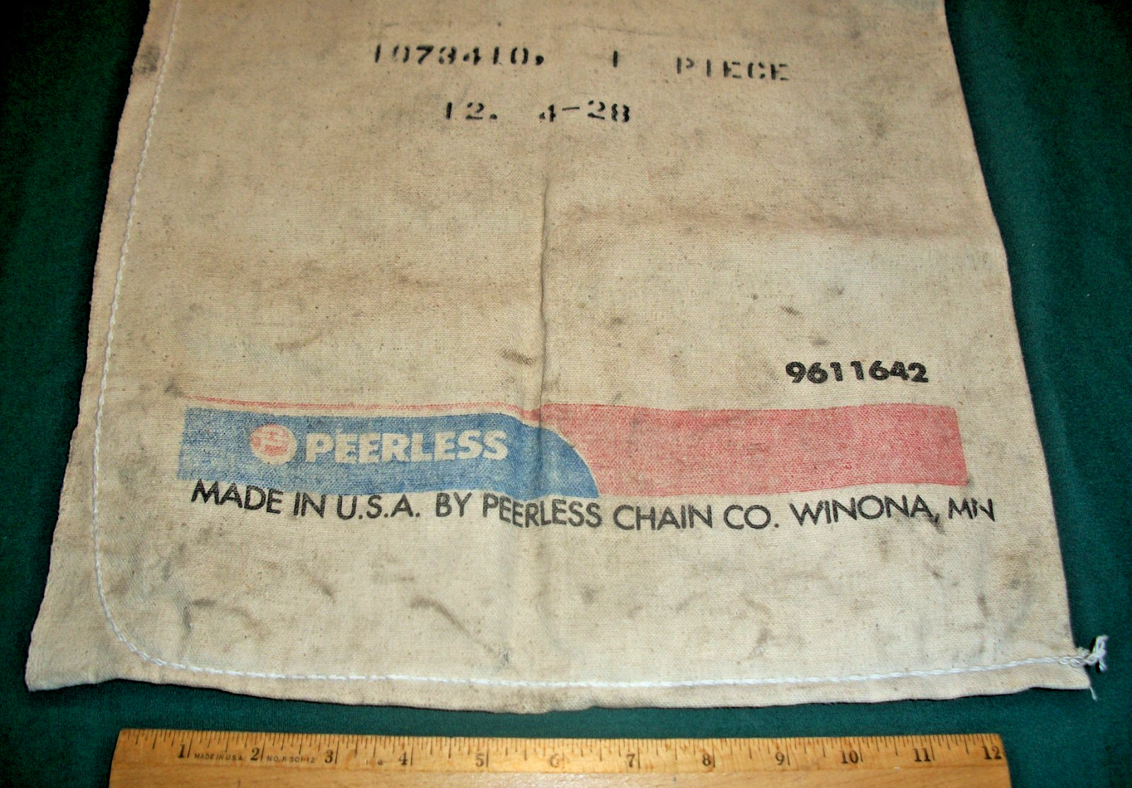 Vintage PEERLESS Tractor Chain Parts Canvas Cloth Bag – Winona, MN