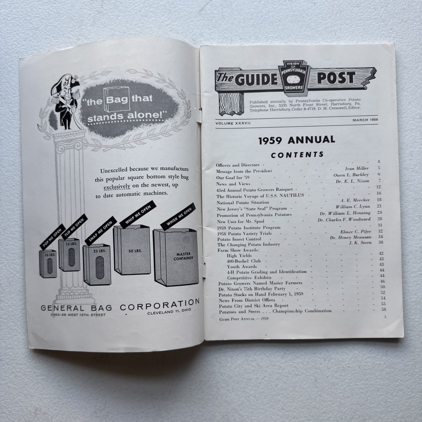The Guide Post Pennsylvania Potato Growers March 1959 Annual Volume 37 Booklet