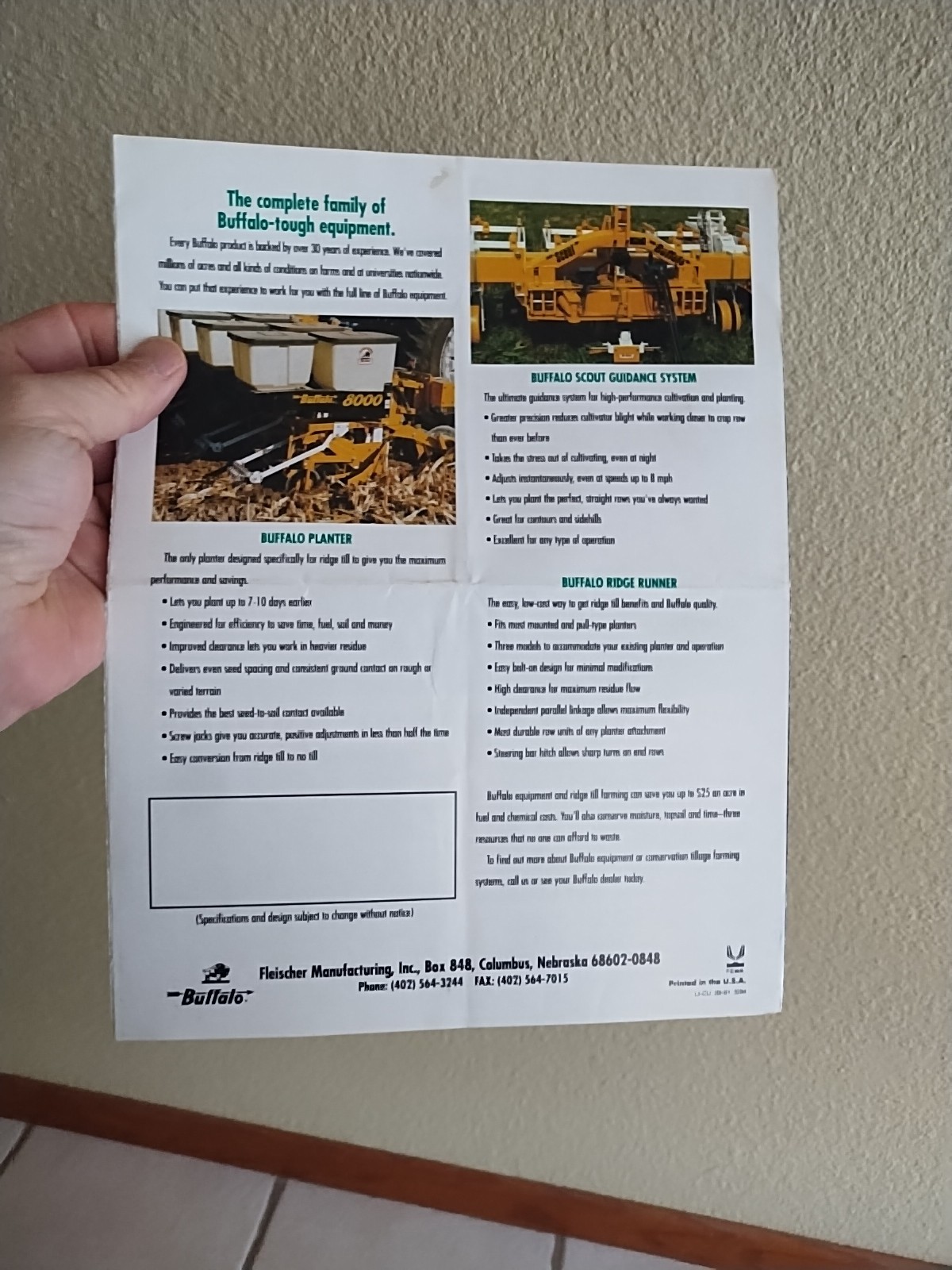 1991 Buffalo Cultivator Brochure Fleischer Mfg Columbus NE USA Farm Field Ag Ad