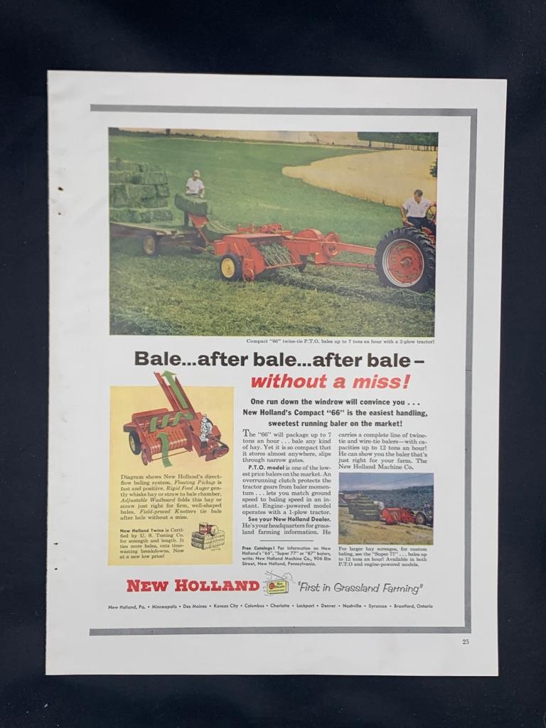Magazine Ad* – 1955 – New Holland &rsquo;66&rsquo; Baler – New Holland, PA