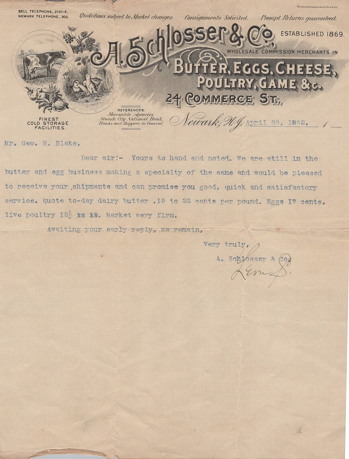 Poultry Game Butter Eggs Cheese Paper Invoice Engraved Antique Letterhead A11U