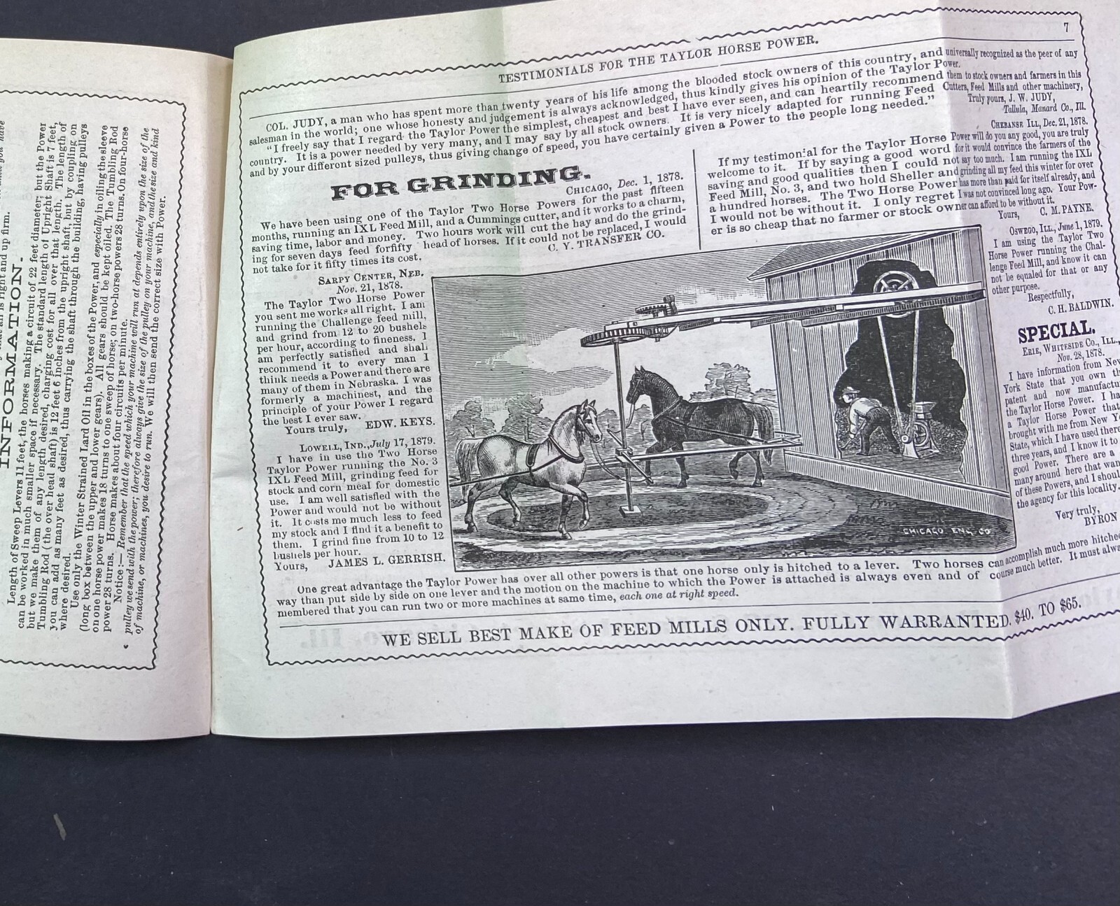 SUPER Advertising Catalog & Flyer – Taylor Horse Power Grinding Mill – 1881