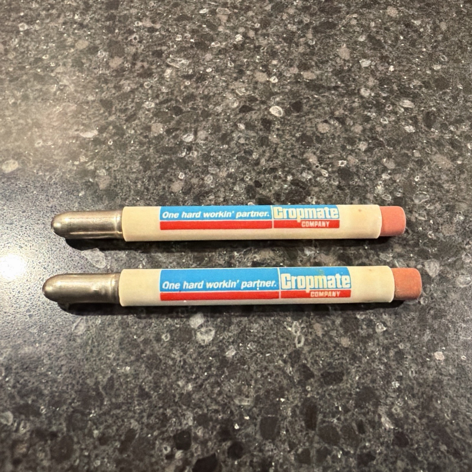 2 Vintage Advertising Bullet Pencil, Cropmate Co
