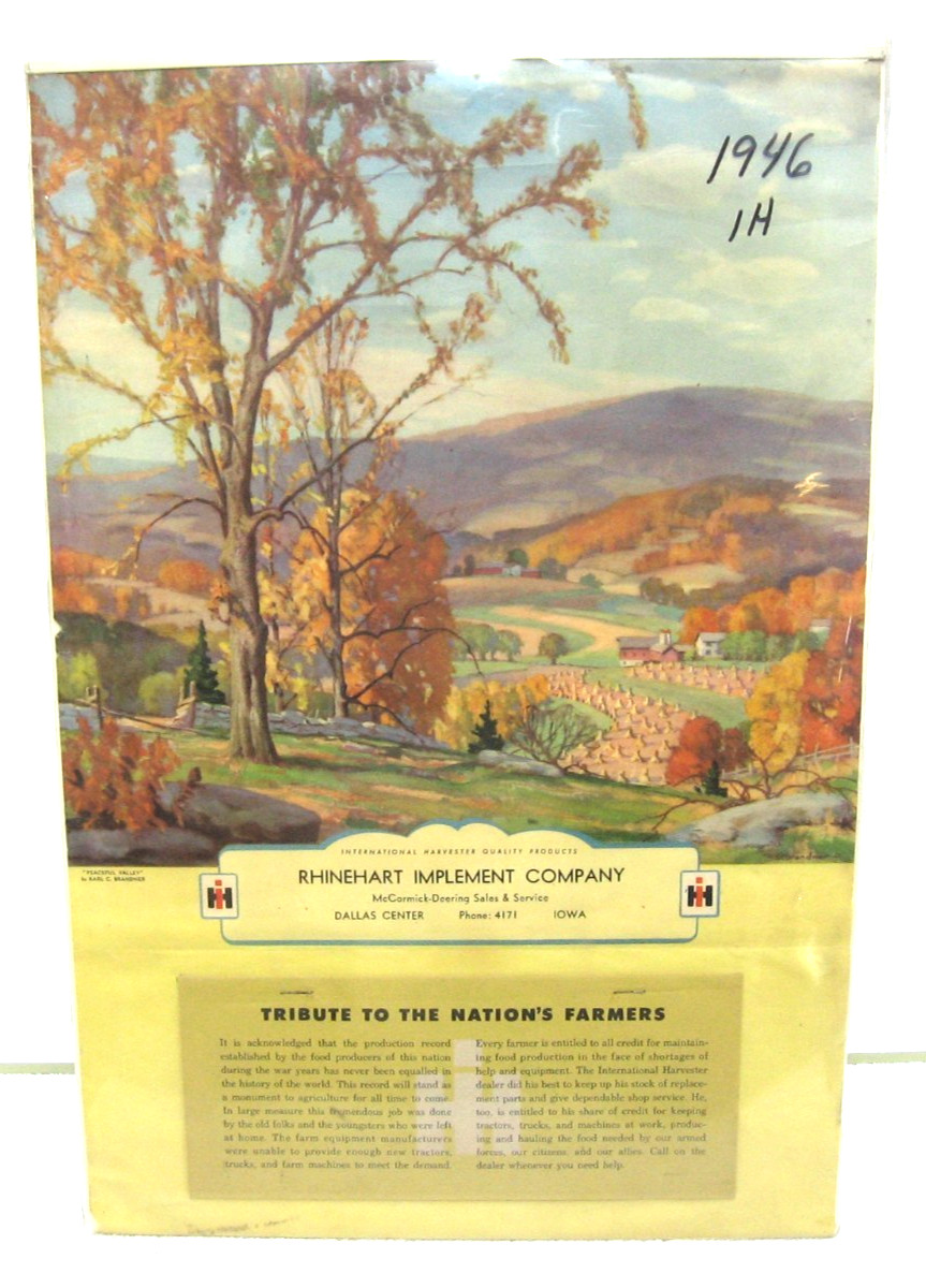 1946 INTERNATIONAL TRACTOR CO CALENDAR RHINEHART IMPLEMENT DALLES CENTER IOWA