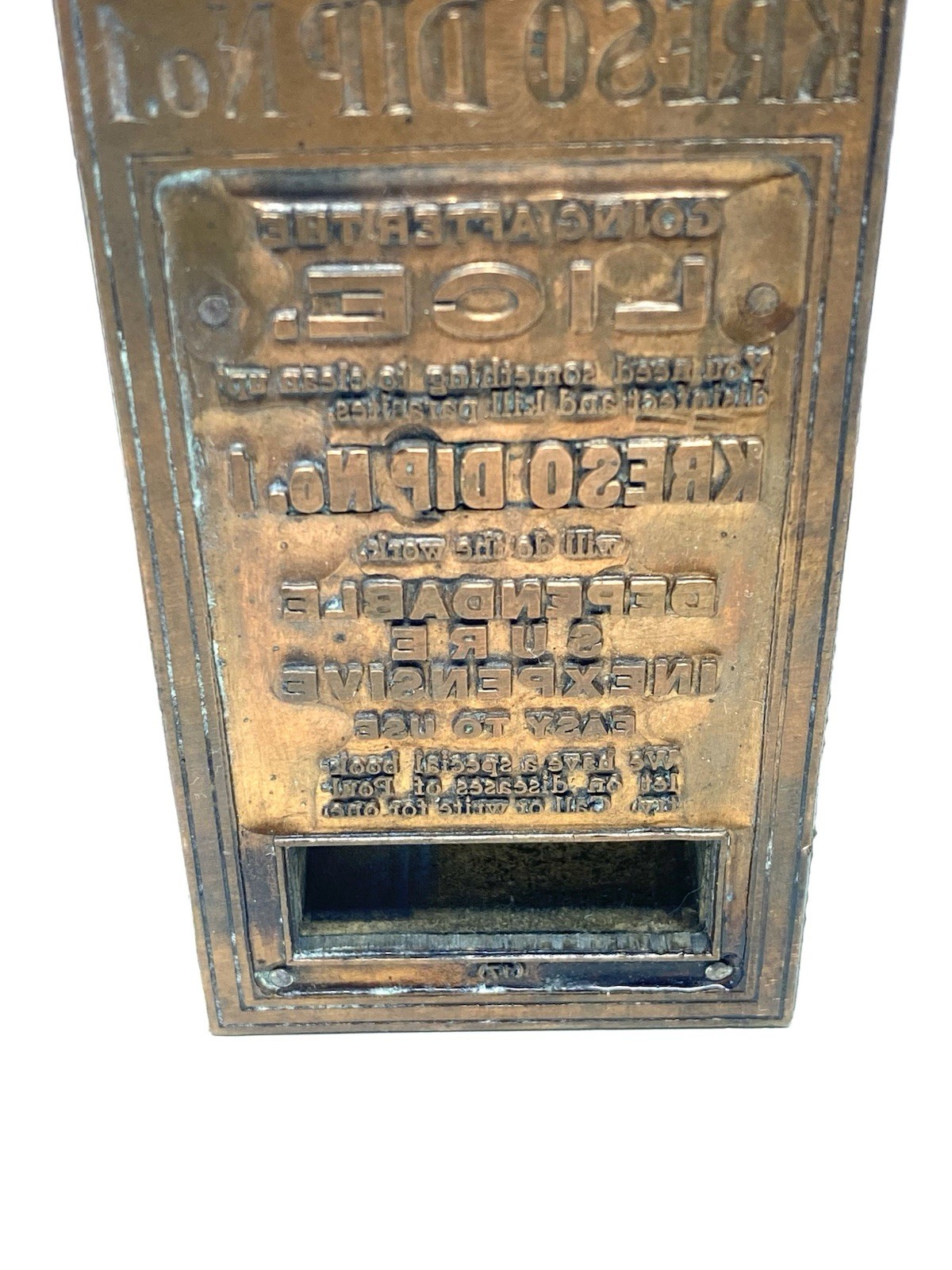 Kreso Dip No.1 Advertising Print Block With Copper Plate Vintage