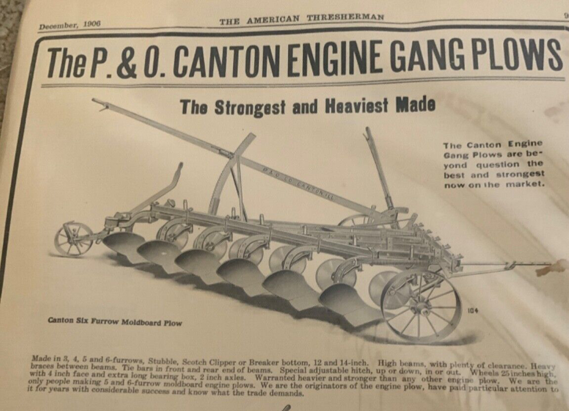 1906 Full Page Ad Parlin & Orendorff Canton, Illinois Engine Gang Plows