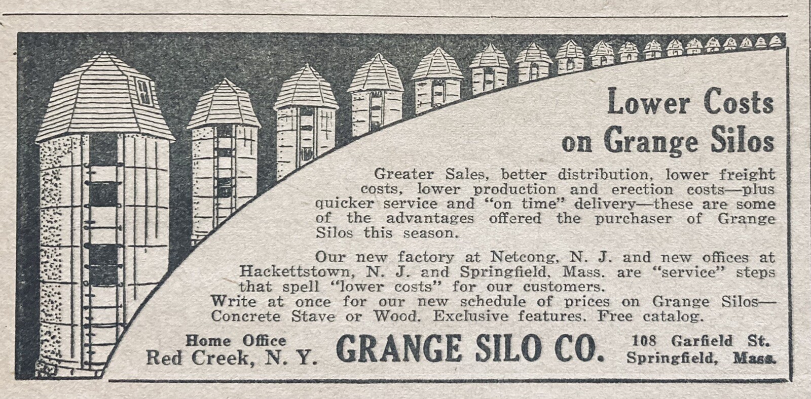 1931 AD(XH35)~GRANGE SILO CO. NETCONG, NJ. CONCRETE OR WOOD GRANGE SILOS