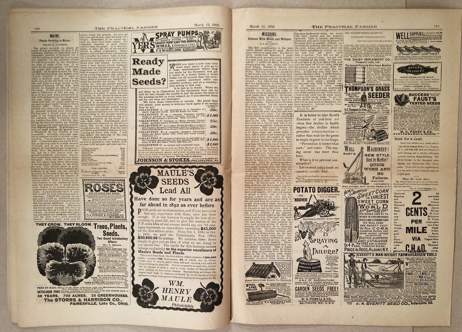 THE PRACTICAL FARMER Magazine March 12, 1892, Vol.64, No.11 – Great Ads & Illus.