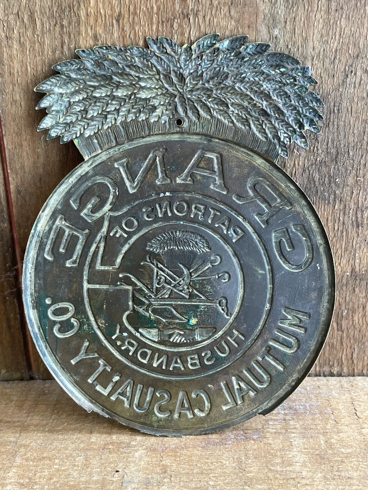 Antique GRANGE Husbandry Farm Agricultural Mutual Casualty Ins. Radiator Badge