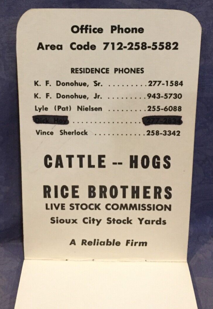 Rice Brothers Sioux City Stockyards 1975 Advertising Notebook