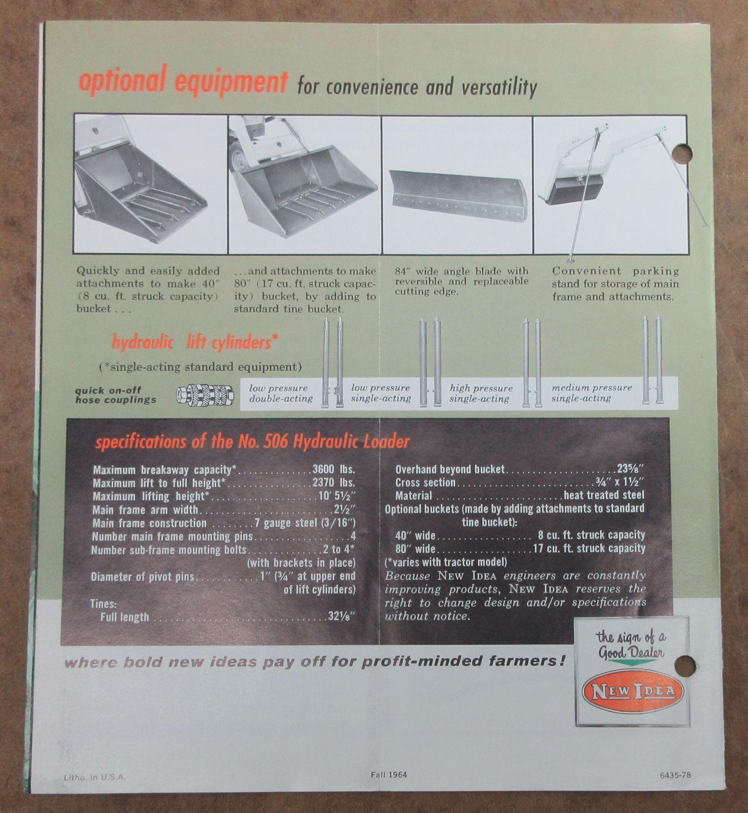 New Idea Hydraulic Loader (Mechanical Latch Bucket) Foldout Brochure