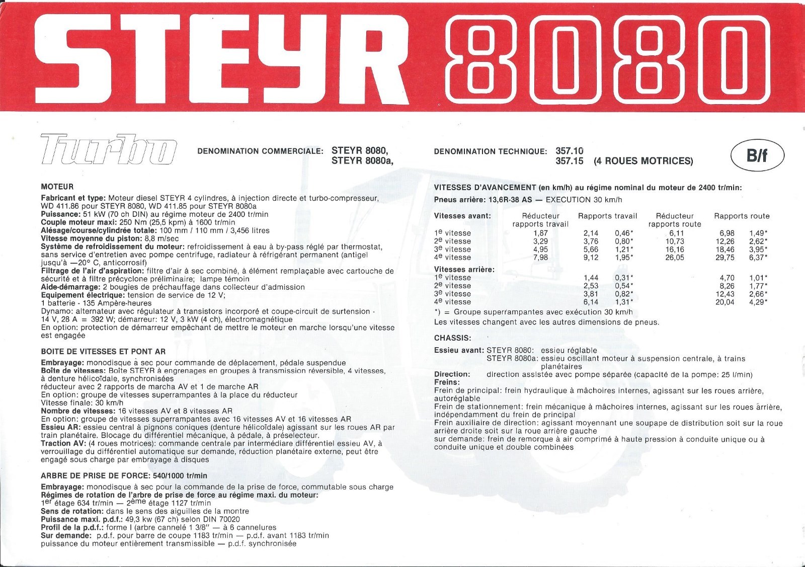 Farm Tractor Brochure – Steyr – 8080 – c1983 – FRENCH language (F4594)