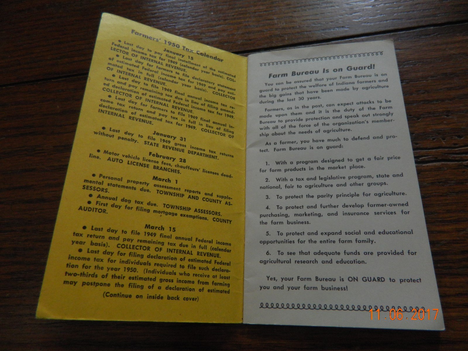 INDIANA FARM BUREAU 1950 POCKET NOTEBOOK CALENDER- COLLIE DOG