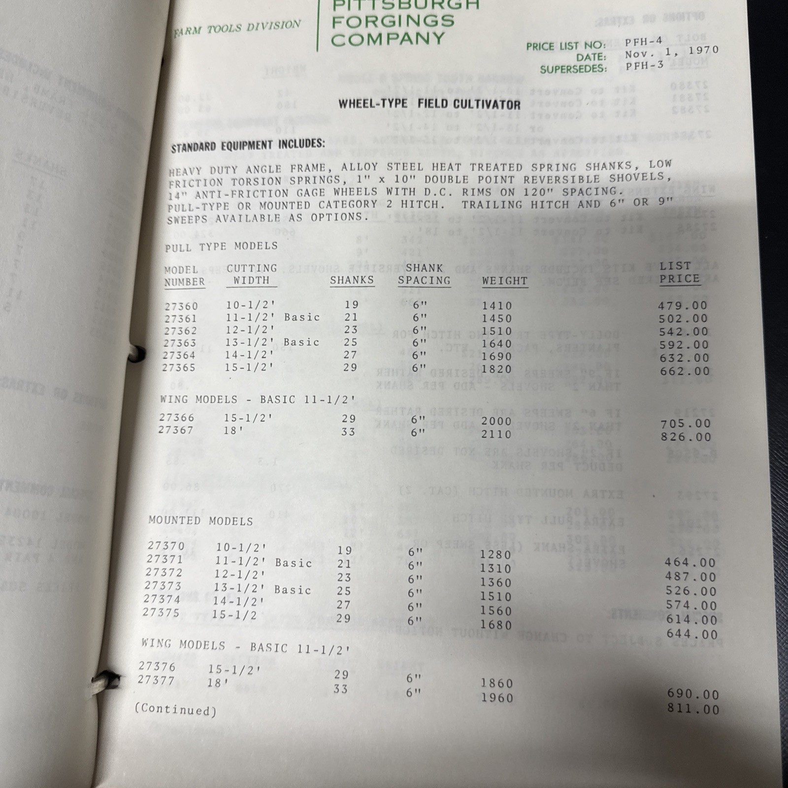Pittsburgh Forgings Farm Equipment Brochures And Price List